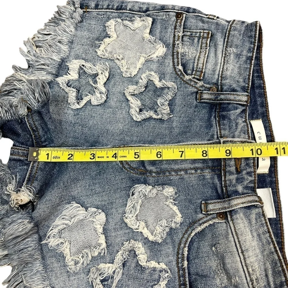 Eunina Blue Jean Shorts XS Lulu High Rise Cut Off Shortie Star Patches